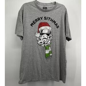 Star Wars Merry Sithmas Graphic Tee Mad Engine Grey Holiday Sci-Fi Geek-Core L